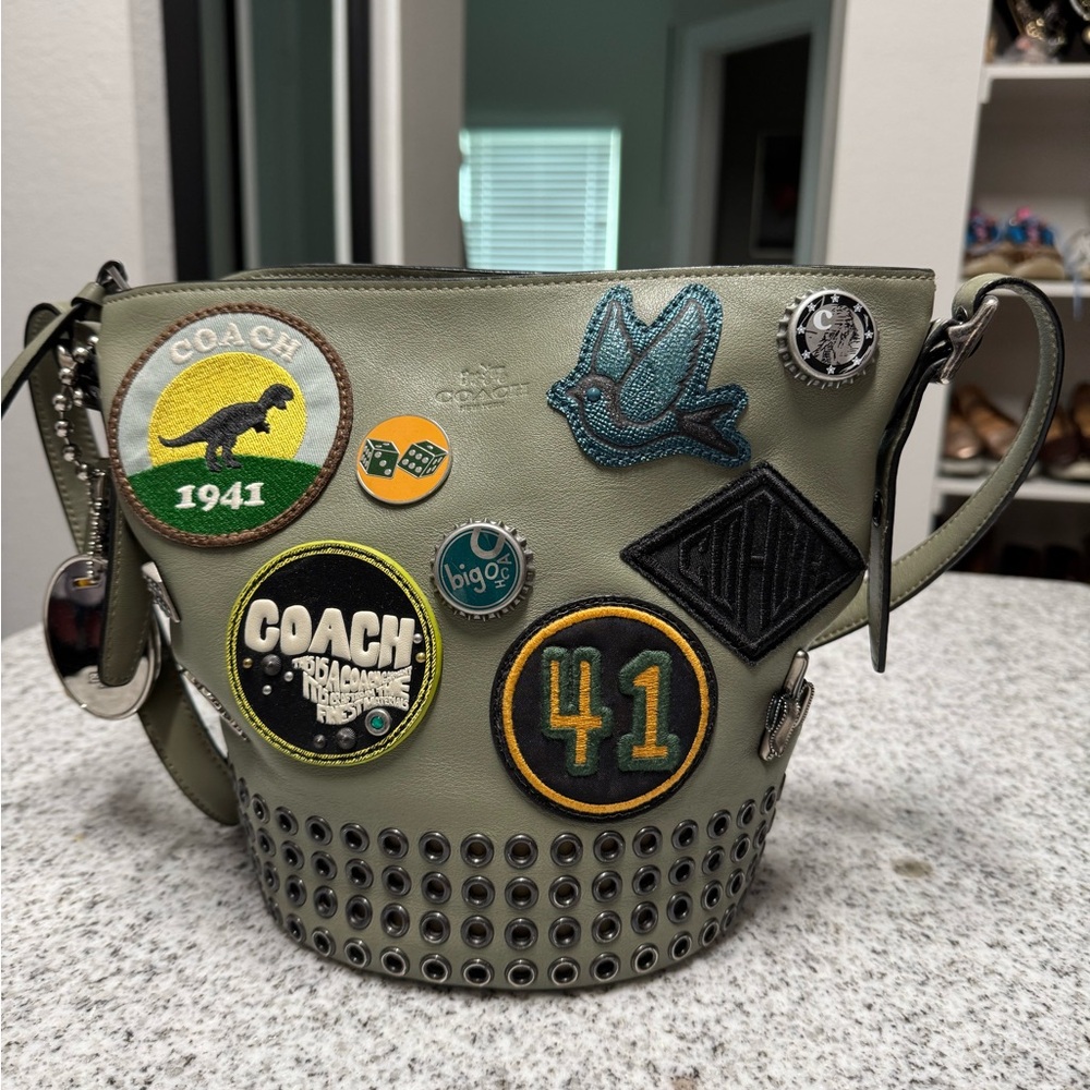 Coach Green Bucket Bag with Patches